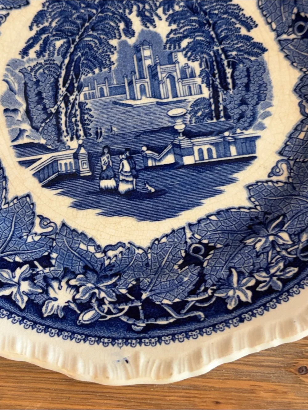 Mason Luncheon Plate. Blue and White “Vista” Pattern Scenic Transferware